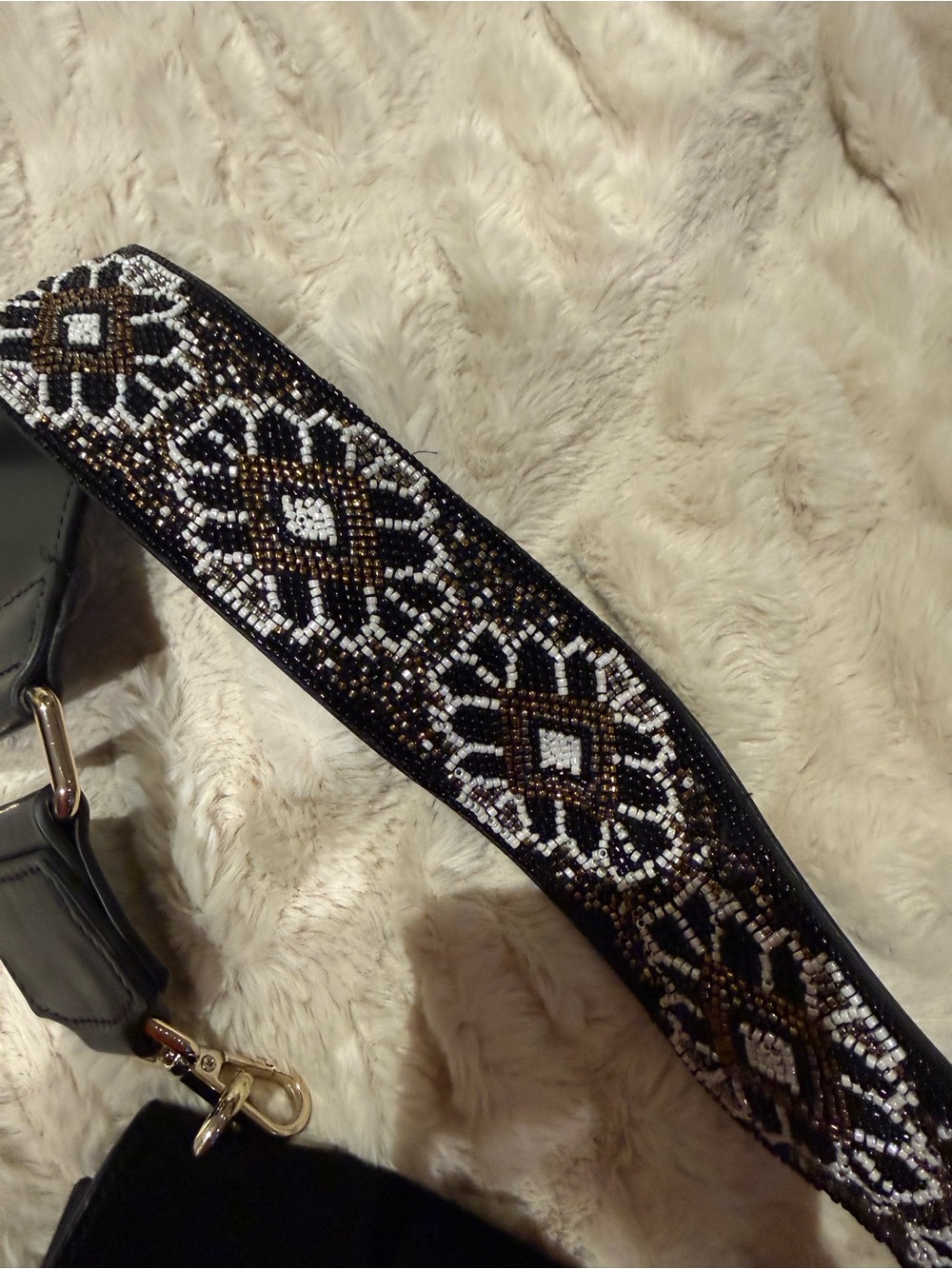 Zara Black Velvet Crossbody with Beaded Geometric Strap - Picture 2 of 6